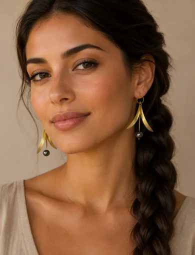 Boucles d'oreilles en laiton et perles noires